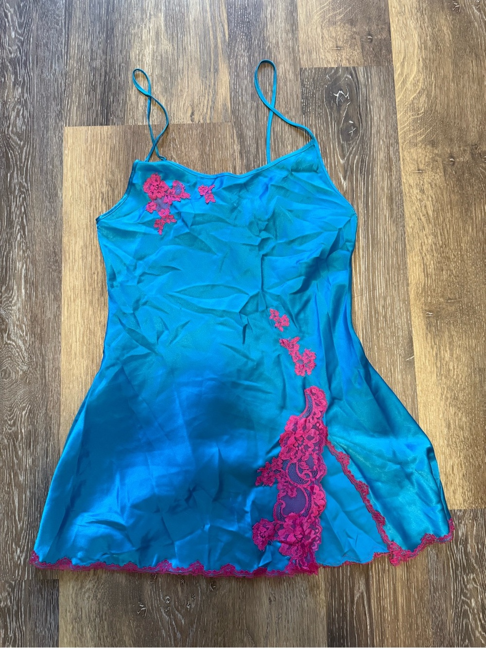 VTG Victoria’s Secret Blue Slip Dress Pink Lace Y2K fairycore
